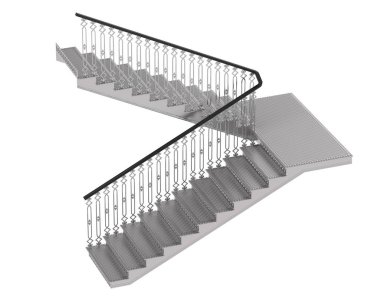 Indoors stairs isolated on white background. 3d rendering