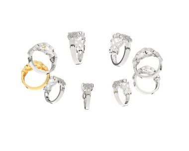 Jewelry rings isolated on white background. 3d rendering 