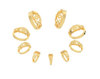 Jewelry rings isolated on white background. 3d rendering 