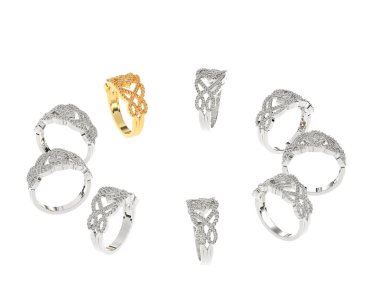 Jewelry rings isolated on white background. 3d rendering 