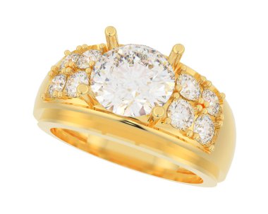 Engagement diamond ring isolated on white background. 3d rendering