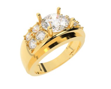 Engagement diamond ring isolated on white background. 3d rendering