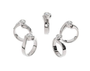 Engagement diamond rings isolated on white background. 3d rendering