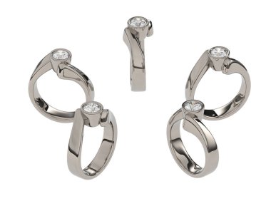 Engagement diamond rings isolated on white background. 3d rendering