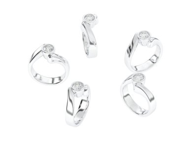 Engagement diamond rings isolated on white background. 3d rendering