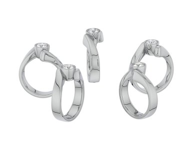 Engagement diamond rings isolated on white background. 3d rendering