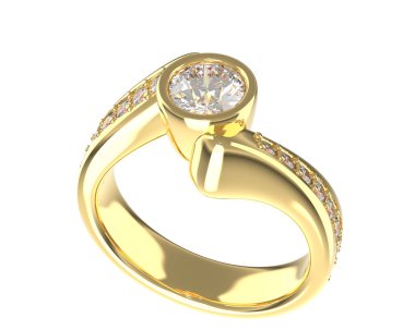 Engagement diamond ring isolated on white background. 3d rendering