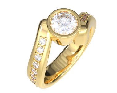 Engagement diamond ring isolated on white background. 3d rendering