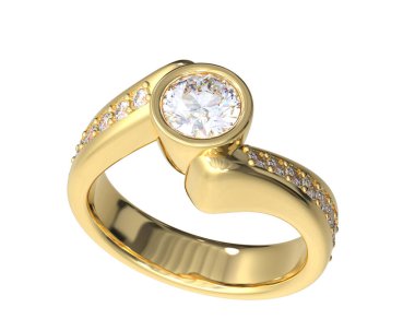 Engagement diamond ring isolated on white background. 3d rendering