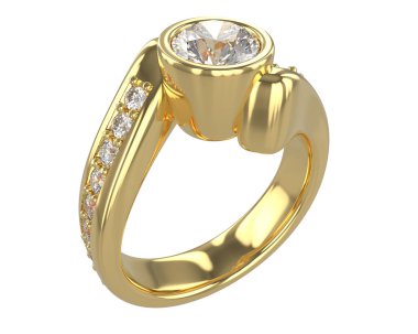 Engagement diamond ring isolated on white background. 3d rendering