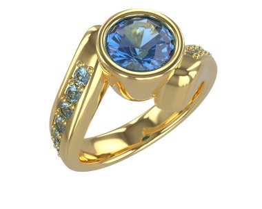 Engagement diamond ring isolated on white background. 3d rendering