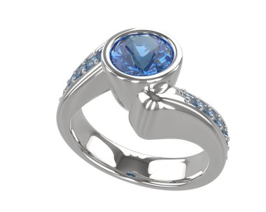 Engagement diamond ring isolated on white background. 3d rendering