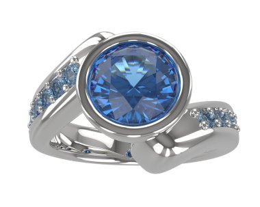 Engagement diamond ring isolated on white background. 3d rendering