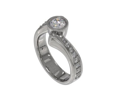 Engagement diamond ring isolated on white background. 3d rendering