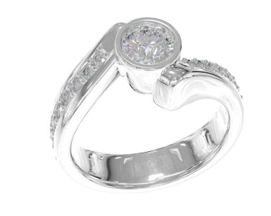 Engagement diamond ring isolated on white background. 3d rendering