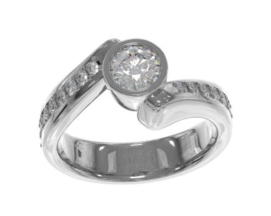 Engagement diamond ring isolated on white background. 3d rendering