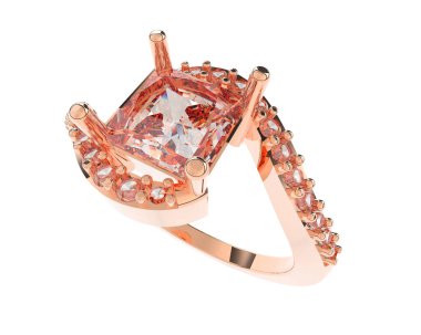 Engagement diamond ring isolated on white background. 3d rendering