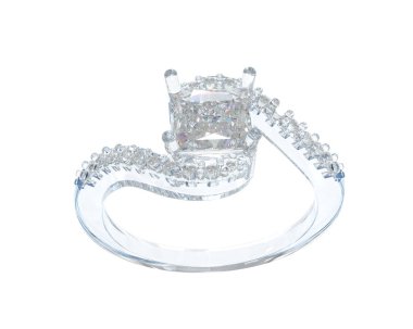 Engagement diamond ring isolated on white background. 3d rendering