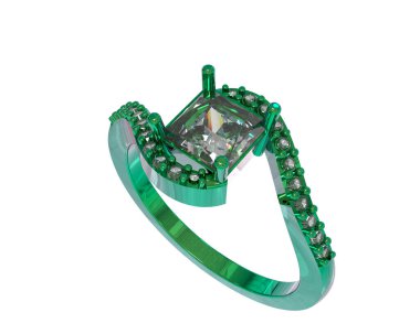 Engagement diamond ring isolated on white background. 3d rendering