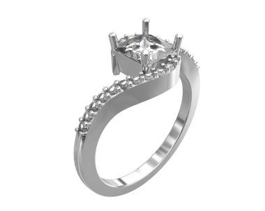 Engagement diamond ring isolated on white background. 3d rendering