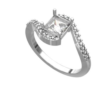 Engagement diamond ring isolated on white background. 3d rendering