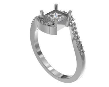 Engagement diamond ring isolated on white background. 3d rendering