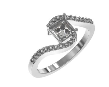 Engagement diamond ring isolated on white background. 3d rendering