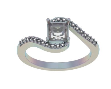 Engagement diamond ring isolated on white background. 3d rendering