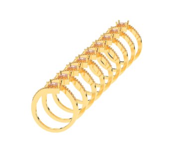 Engagement diamond rings isolated on white background. 3d rendering