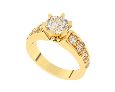 Engagement diamond ring isolated on white background. 3d rendering