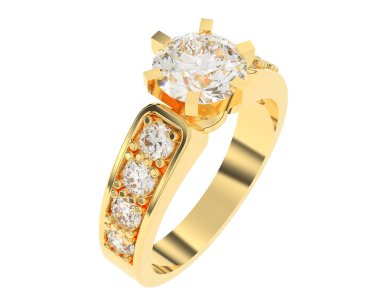 Engagement diamond ring isolated on white background. 3d rendering