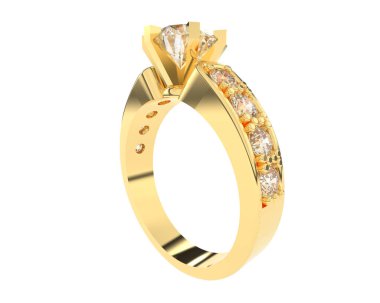 Engagement diamond ring isolated on white background. 3d rendering