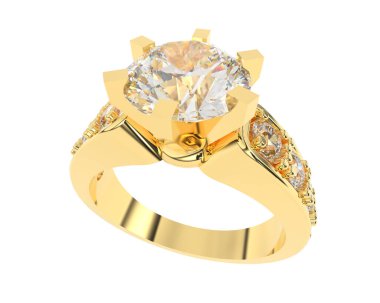 Engagement diamond ring isolated on white background. 3d rendering