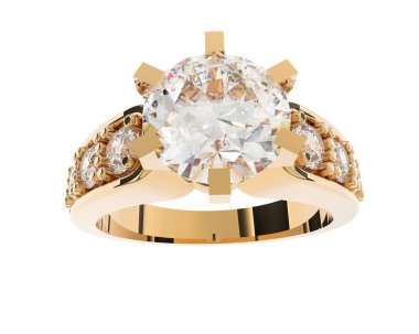 Engagement diamond ring isolated on white background. 3d rendering