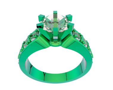 Engagement diamond ring isolated on white background. 3d rendering