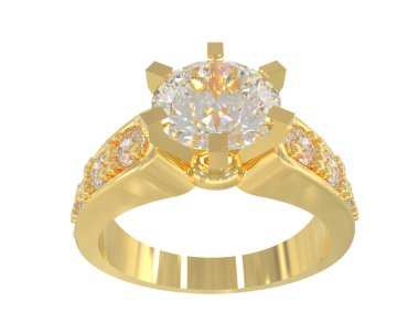 Engagement diamond ring isolated on white background. 3d rendering