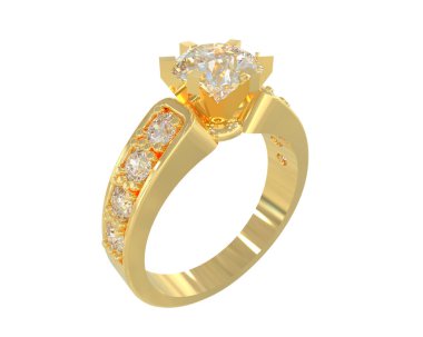 Engagement diamond ring isolated on white background. 3d rendering