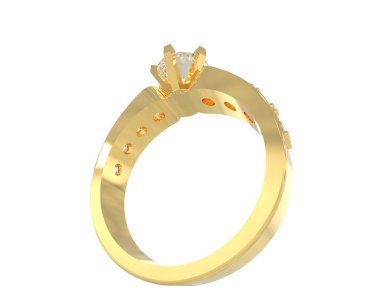 Engagement diamond ring isolated on white background. 3d rendering