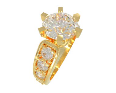 Engagement diamond ring isolated on white background. 3d rendering