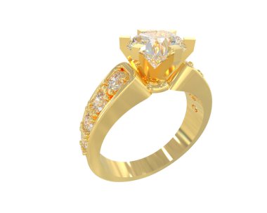 Engagement diamond ring isolated on white background. 3d rendering