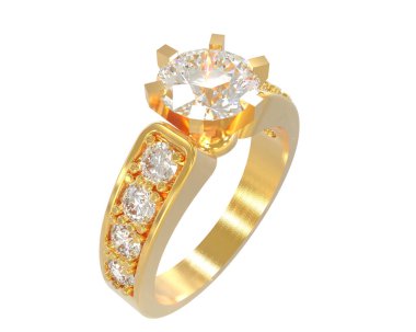 Engagement diamond ring isolated on white background. 3d rendering