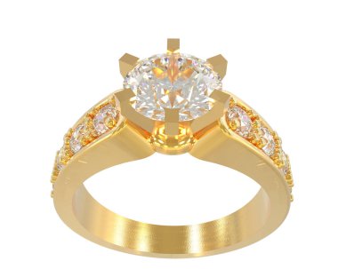 Engagement diamond ring isolated on white background. 3d rendering