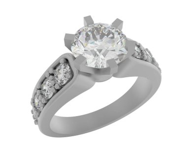 Engagement diamond ring isolated on white background. 3d rendering