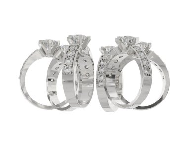 Engagement diamond rings isolated on white background. 3d rendering