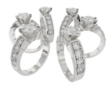 Engagement diamond rings isolated on white background. 3d rendering