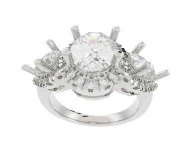 Engagement diamond ring isolated on white background. 3d rendering