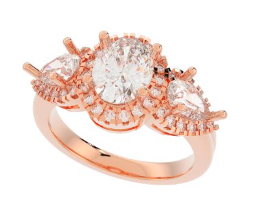 Engagement diamond ring isolated on white background. 3d rendering