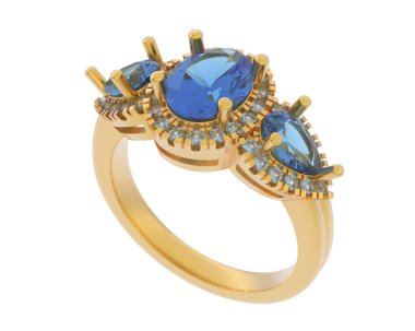 Engagement diamond ring isolated on white background. 3d rendering