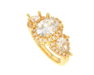 Engagement diamond ring isolated on white background. 3d rendering