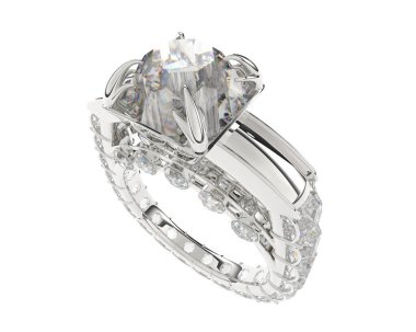 Engagement diamond ring isolated on white background. 3d rendering